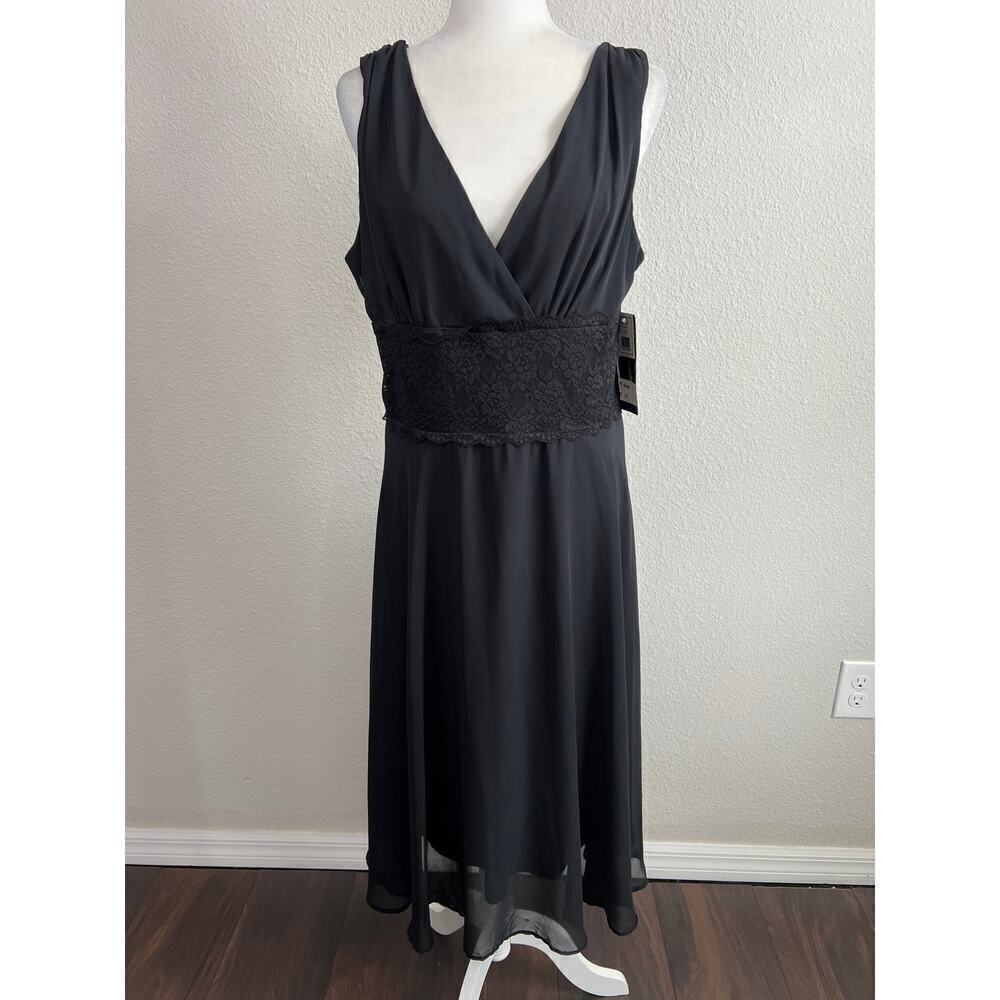 New Scarlett Little Black Dress Women's 14 Sleeveless Chiffon Lace Midi Formal